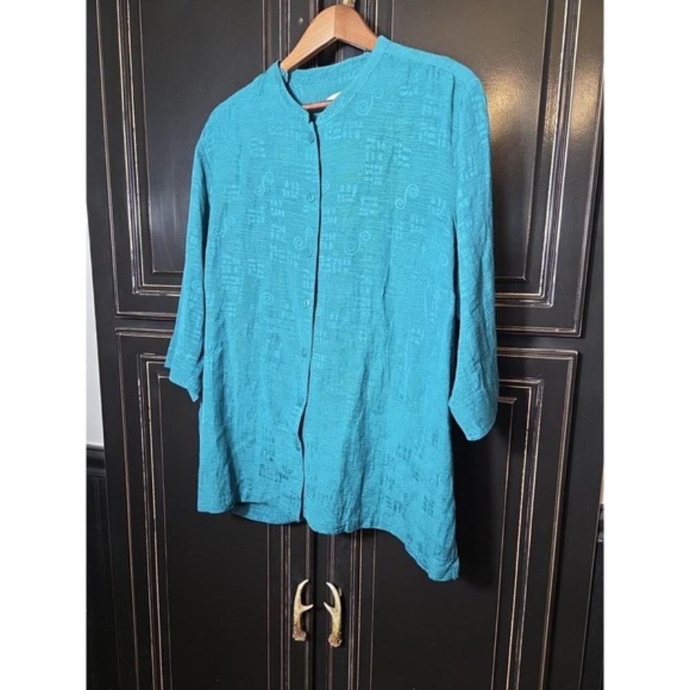 Erin 2X‎ Linen/rayon Blend, 3/4 Sleeve Button Up, Spring, Easter Beach,Vacation